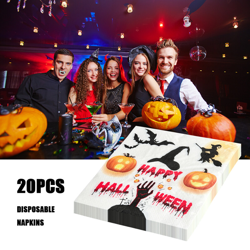 20 buc/pac Șervețele noi de hârtie amuzante Seria de Halloween Servețele de masă pentru sufragerie din hârtie, sigure, fără parfum, șervețel moale pentru ștergere a gurii