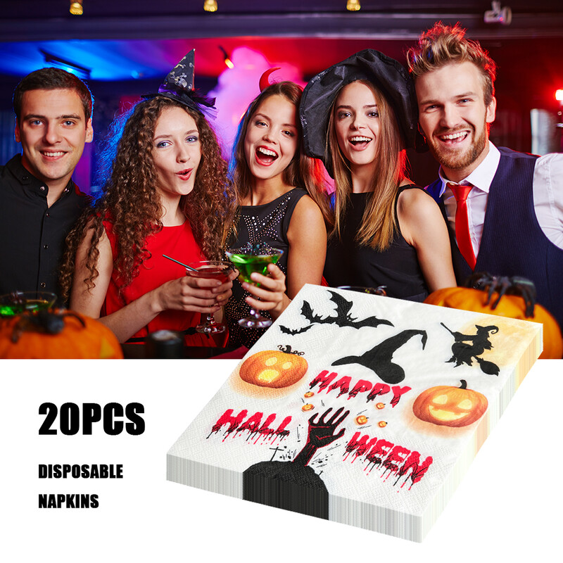 20 buc/pac Șervețele noi de hârtie amuzante Seria de Halloween Servețele de masă pentru sufragerie din hârtie, sigure, fără parfum, șervețel moale pentru ștergere a gurii