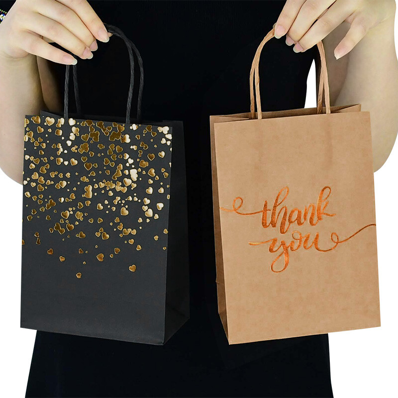 6 gab. Mirdzošs melns papīra maisiņš Pārnēsājams cepumu konfekšu dāvanu maisiņš dzimšanas dienas kāzu iesaiņojuma maisiņi Helovīna Ziemassvētku piederumi