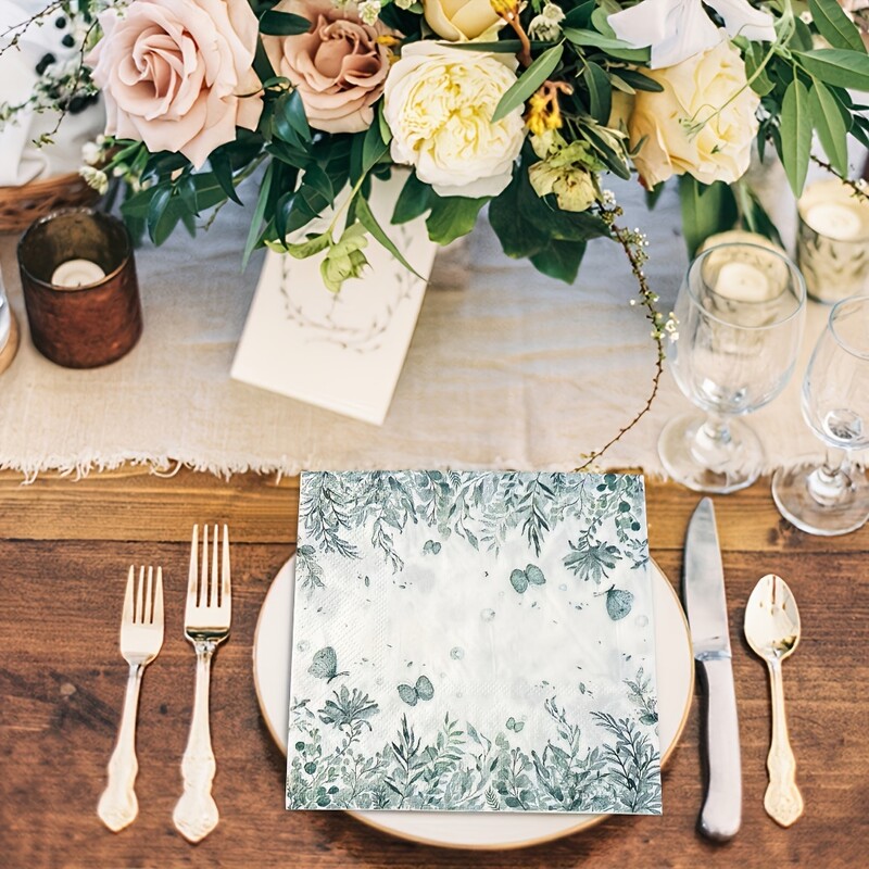 Apdrukātas bezgaršīgas drošās salvetes papīrs zaļš svaigs galda paklāji audu mājsaimniecības noformējums ballītes dekorēšanai 2 slāņu papīra salvetes