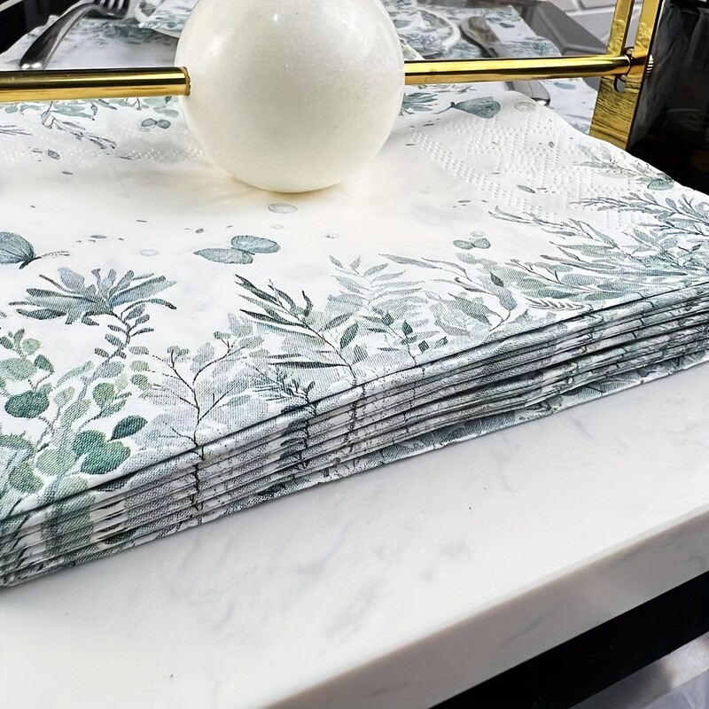 Apdrukātas bezgaršīgas drošās salvetes papīrs zaļš svaigs galda paklāji audu mājsaimniecības noformējums ballītes dekorēšanai 2 slāņu papīra salvetes