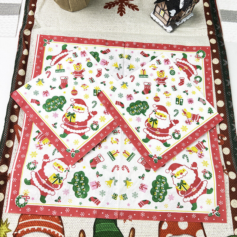 20gab Ziemassvētku papīra salvetes Lucky Ziemassvētku vakariņu galda salvetes papīra drošas smaržīgas bezmaksas mīkstas mutes slaucīšanas salvetes