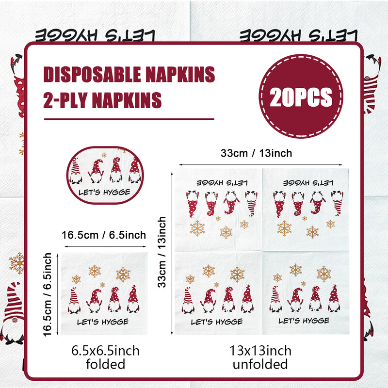 20gab Ziemassvētku papīra salvetes Lucky Ziemassvētku vakariņu galda salvetes papīra drošas smaržīgas bezmaksas mīkstas mutes slaucīšanas salvetes