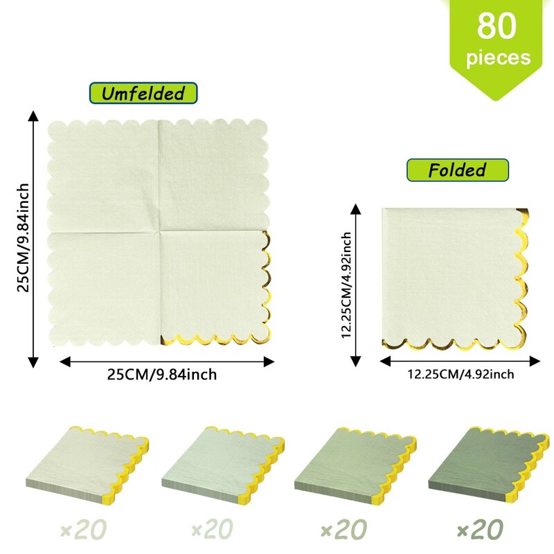 20/80 gab. Mīksta zaļa salvešu papīri galda smaržas bez mutes auduma salvetes Servilletas dekupāžas vintage Surtidas vairumtirdzniecība