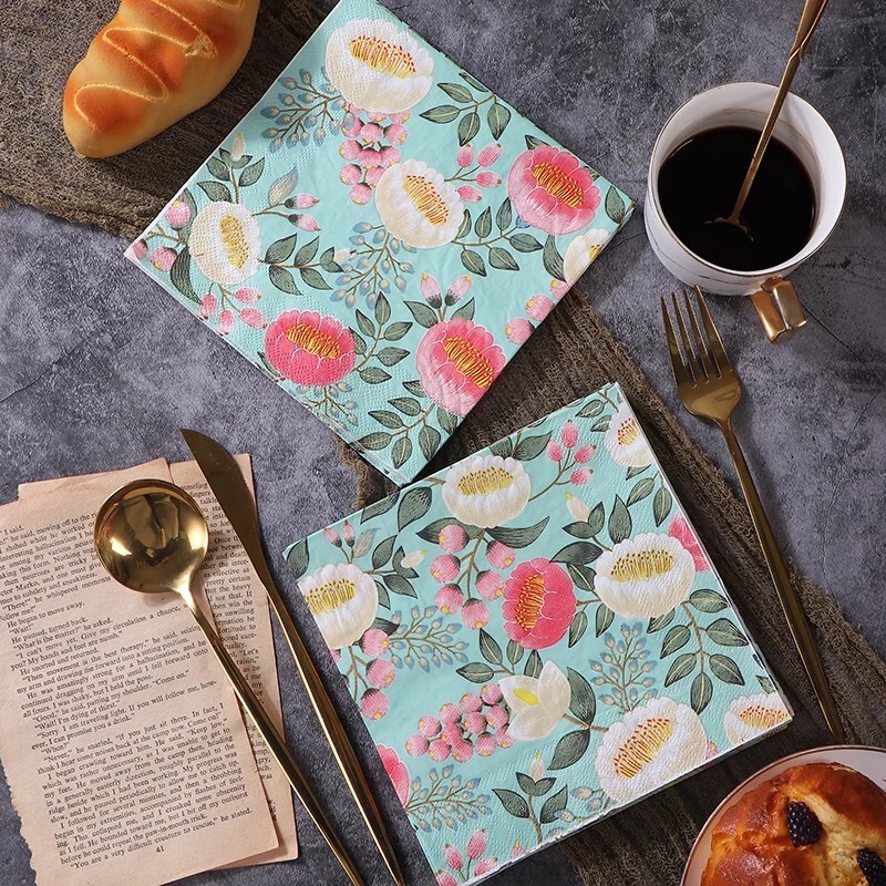 20 buc./pachet Hârtie pentru cină cu flori imprimate Vesele de masă de unică folosință Șervețele de decorare pentru nuntă