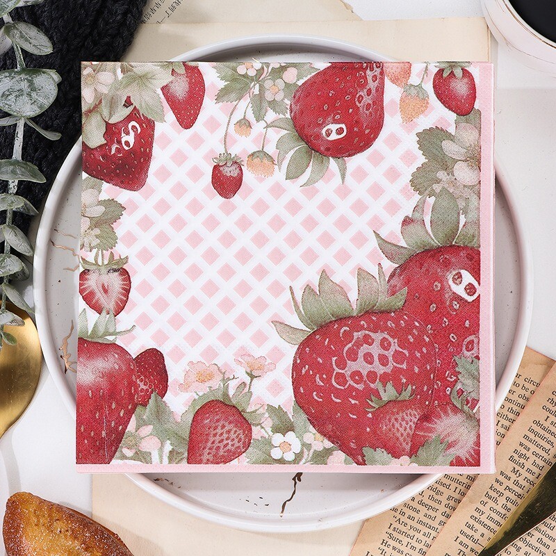 20 bucăți 33x33 cm pătrate căpșuni imprimate hârtie țesut veselă de unică folosință șervețel pentru decorare pentru petrecerea de aniversare