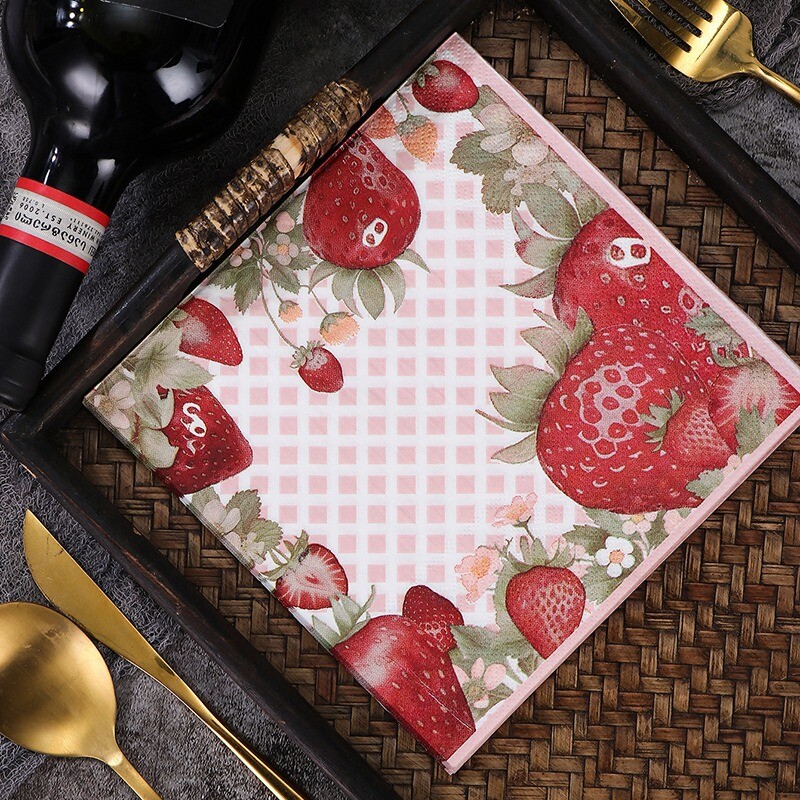 20 bucăți 33x33 cm pătrate căpșuni imprimate hârtie țesut veselă de unică folosință șervețel pentru decorare pentru petrecerea de aniversare