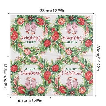 Коледни салфетки 20x Весела Коледа Декоративни празнични парти салфетки Червен зелен венец Коледни салфетки за гости за парти обяд