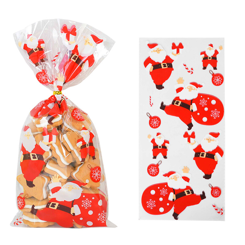 50gab Ziemassvētku vecīša Ziemassvētku eglītes aļņu PVC maisiņi Caurspīdīgs caurspīdīgs dāvanu maisiņš Ziemassvētku dāvanu cepšanai konfekšu cepumu iepakojuma maisiņi