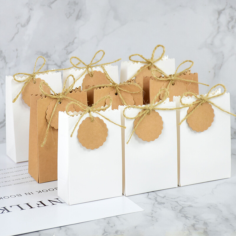 10/20 gab Retro mazs dāvanu maisiņš ar virves etiķeti Baby Shower dzimšanas dienas ballītes labvēlības kaste viesu kāzu konfekšu pārtikas iepakojuma maisiņam