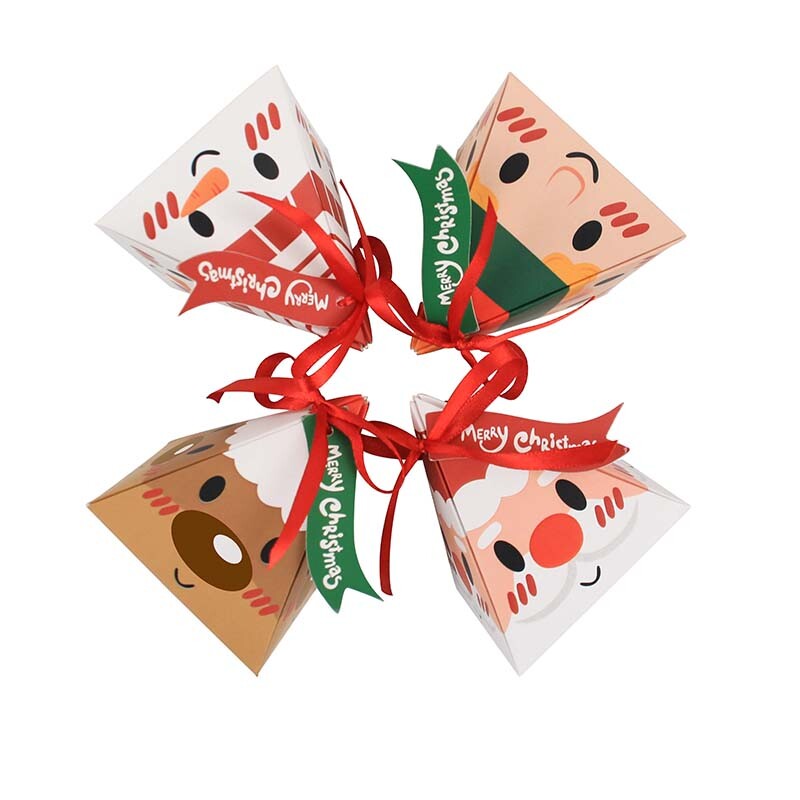 24GB jauna dizaina karsti pārdota maza Ziemassvētku trīsstūra papīra konfekšu dāvanu kastīte ar birku un lenti
