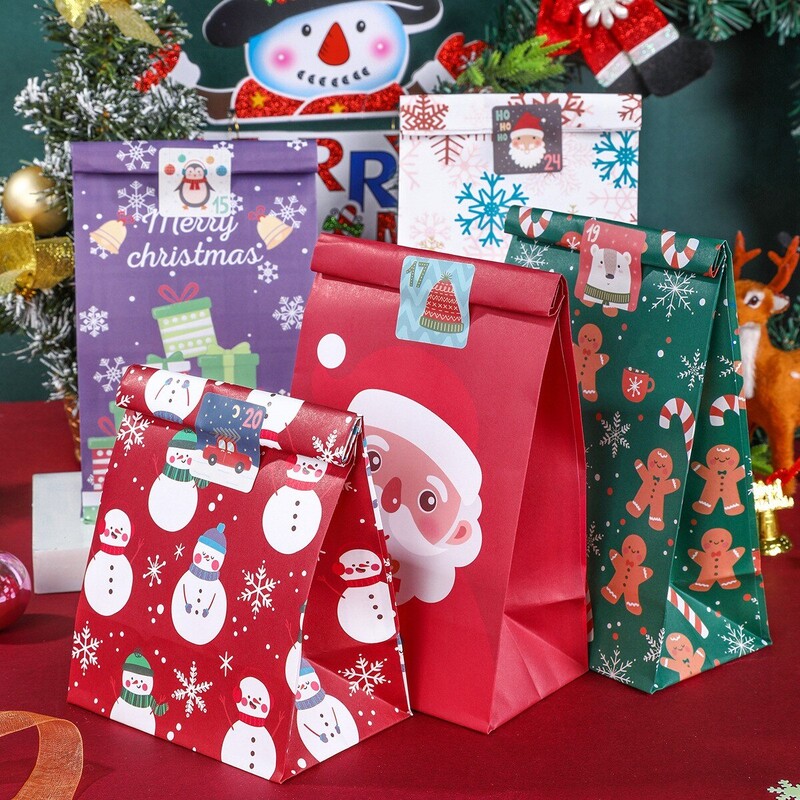 8 buc/12 buc sac de hârtie kraft cu bomboane pentru biscuiți Moș Crăciun om de zăpadă, cadou de Crăciun, pungi de ambalare pentru decorațiuni pentru petreceri de Crăciun