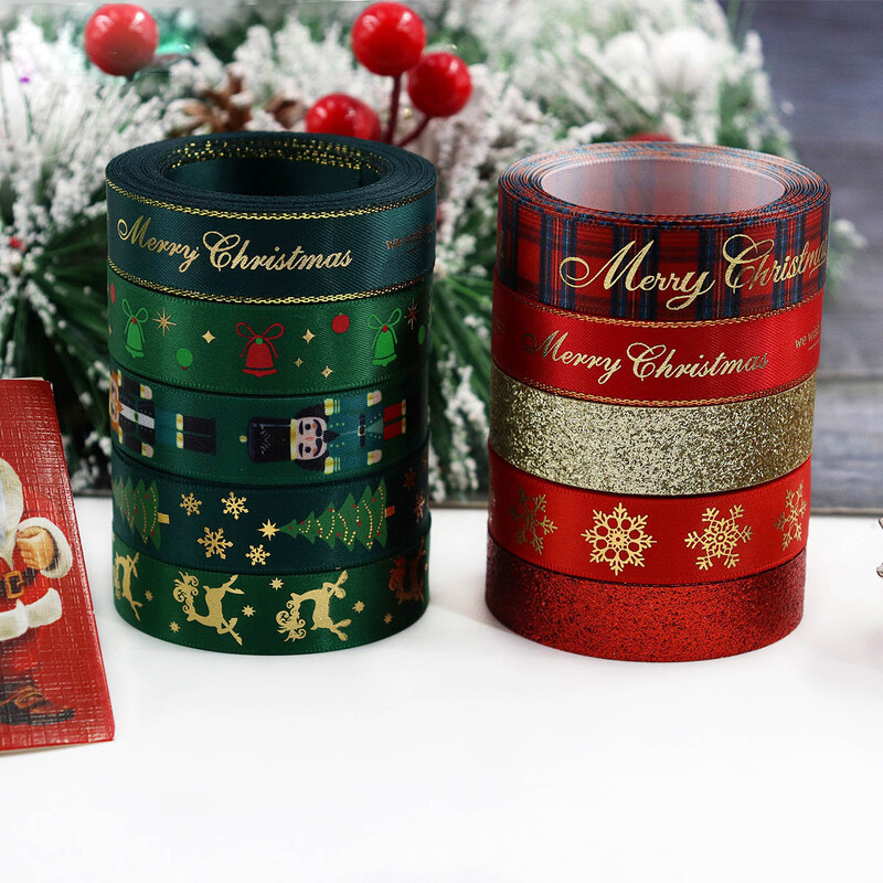 5 jardu 16 mm Ziemassvētku lente Apdrukāta Ziemassvētku Grosgrain lente rokām darināta dizaina Ziemassvētku dekorēšanai DIY dāvanu iesaiņošanai