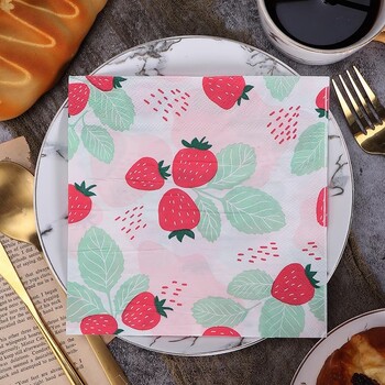 Χαρτοπετσέτες 20/60 τμχ Strawberry Printed Paper, 2-Ply χαρτοπετσέτες μιας χρήσης για πάρτι γενεθλίων Baby Shower - Τραπεζοπετσέτες Tissue Supplies