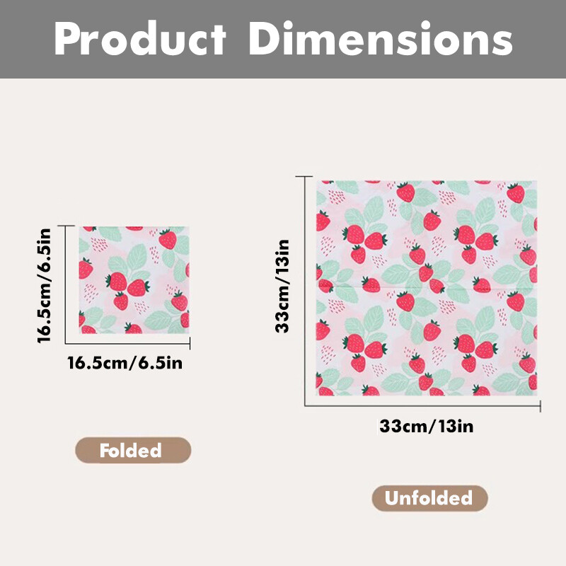 20/60 vnt. braškėmis margintos popierinės servetėlės, 2 sluoksnių vienkartinės servetėlės Baby Shower gimtadienio vakarėliui – stalo dekoravimo servetėlės