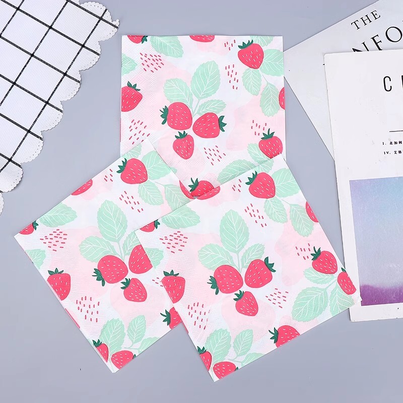 20/60 vnt. braškėmis margintos popierinės servetėlės, 2 sluoksnių vienkartinės servetėlės Baby Shower gimtadienio vakarėliui – stalo dekoravimo servetėlės