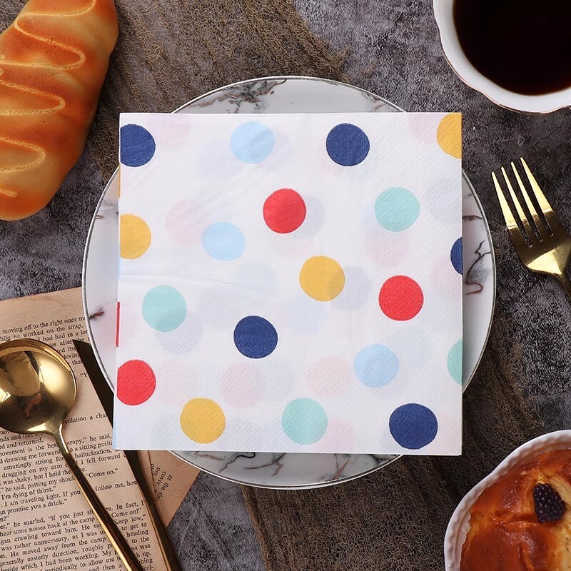 20/60 vnt. spalvotų taškelių spausdintos popierinės servetėlės, 2 sluoksnių vienkartinės servetėlės, skirtos Baby Shower Gimtadienio vakarėliui-stalo dekoro servetėlės