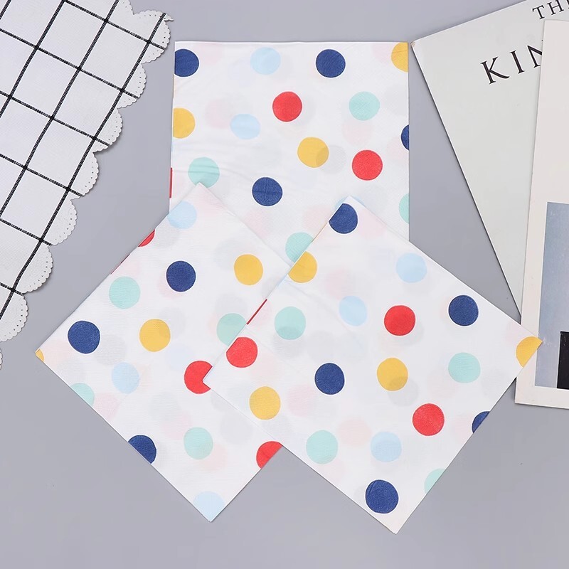 20/60 vnt. spalvotų taškelių spausdintos popierinės servetėlės, 2 sluoksnių vienkartinės servetėlės, skirtos Baby Shower Gimtadienio vakarėliui-stalo dekoro servetėlės