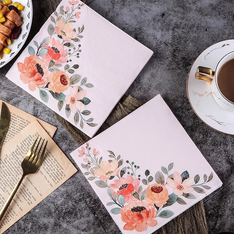 20vnt/maišelis Gėlėmis margintas stalo vakarienės popierinis vienkartinis servetėlių servetėlis Vestuvių vakarėlio dekoravimas