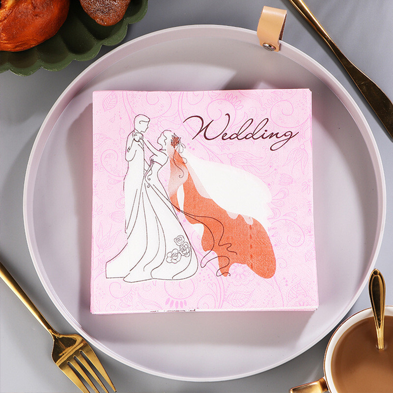 20 buc/pachet Mire și mireasă hârtie imprimată cocktail decorare petrecere de nuntă șervețele de cină consumabile de unică folosință