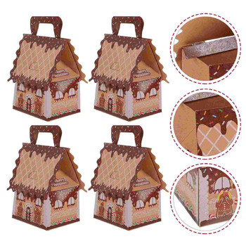 10 τμχ Gingerbread House Candy Box Xmas Treat Τσάντες Δώρο Κουτιά Χριστουγεννιάτικου πάρτι Μπομπονιέρα Επιδόρπιο Μικρό Χερούλι