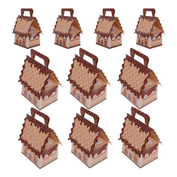 10 τμχ Gingerbread House Candy Box Xmas Treat Τσάντες Δώρο Κουτιά Χριστουγεννιάτικου πάρτι Μπομπονιέρα Επιδόρπιο Μικρό Χερούλι