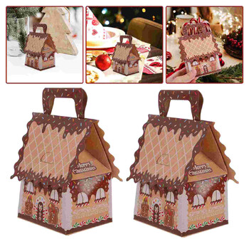 10 τμχ Gingerbread House Candy Box Xmas Treat Τσάντες Δώρο Κουτιά Χριστουγεννιάτικου πάρτι Μπομπονιέρα Επιδόρπιο Μικρό Χερούλι