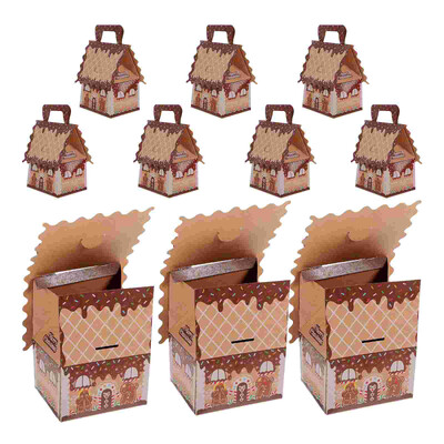 10 τμχ Gingerbread House Candy Box Xmas Treat Τσάντες Δώρο Κουτιά Χριστουγεννιάτικου πάρτι Μπομπονιέρα Επιδόρπιο Μικρό Χερούλι