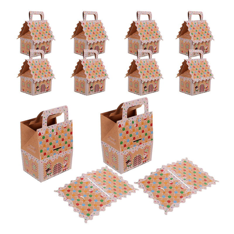 10 gab. Piparkūku māja konfekšu kastīte Ziemassvētku kārumu maisiņi dāvanu kastītes Ziemassvētku ballīšu rotājumi labvēlīgs deserts mazs rokturis