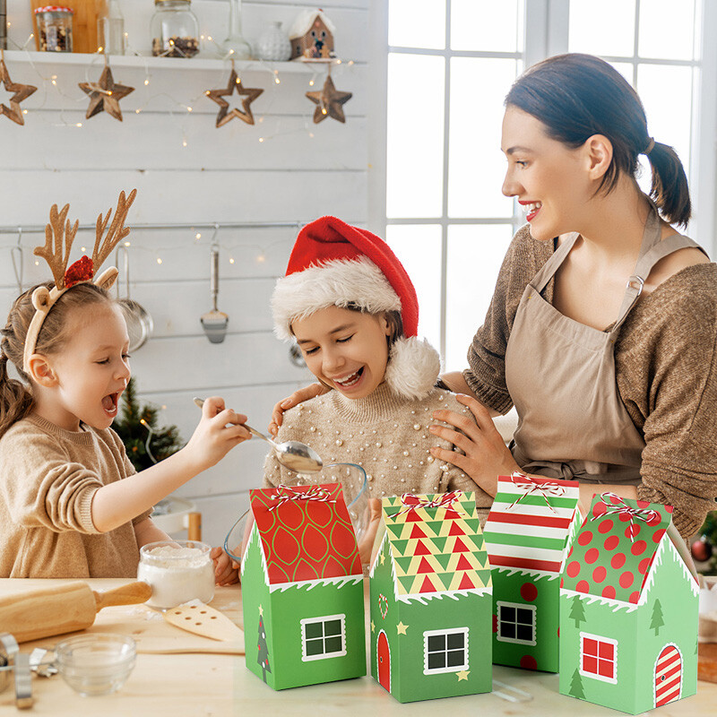 12 gab Ziemassvētku dāvanu kastīte Mājas forma konfektes cepumu iepakojuma piederumi Ziemassvētku eglīšu rotājumi mājas dekorēšana 2025 Navidad Jaunais gads