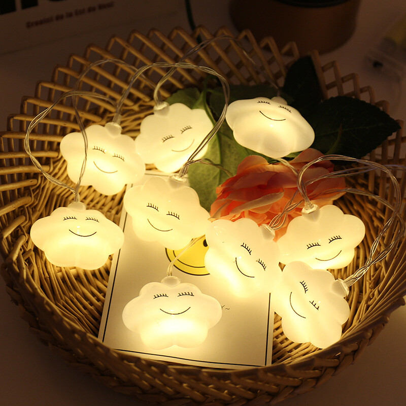 10 LED Jaunums mākoņu virknes gaismas 1,5 M Fairy Lamp Led gaismas vītne bērniem Guļamistabas mājas dekorēšana ar baterijām, 3 krāsu