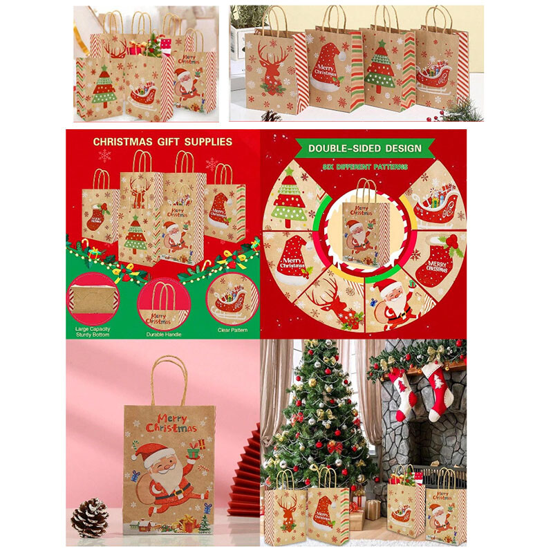 Papīra dāvanu maisiņi Ziemassvētku vecīša konfekšu cepumu iesaiņošanas maisiņi Svētku dāvanu iesaiņošana Navidad dekorēšanai un Ziemassvētku ballīšu piederumiem