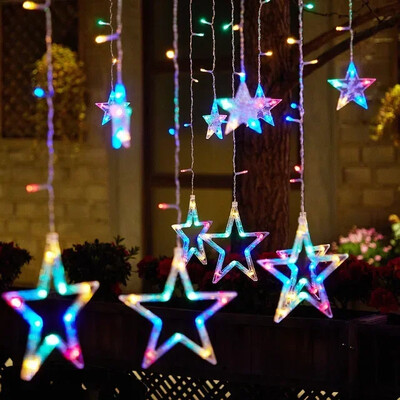 3μέτρων EU βύσμα Led Fairy Polaris Light Garland 12 Φώτα φεγγαριού/αστέρι Φώτα κουρτίνας χορδών Διακοσμήσεις παραθύρων για τον κήπο του σπιτιού