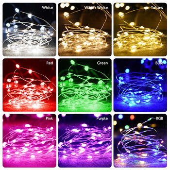 10M 5M 3M 2M Χάλκινο σύρμα LED Tinsel Garland με μπαταρία Fairy LED String Lights για Χριστουγεννιάτικη διακόσμηση γάμου