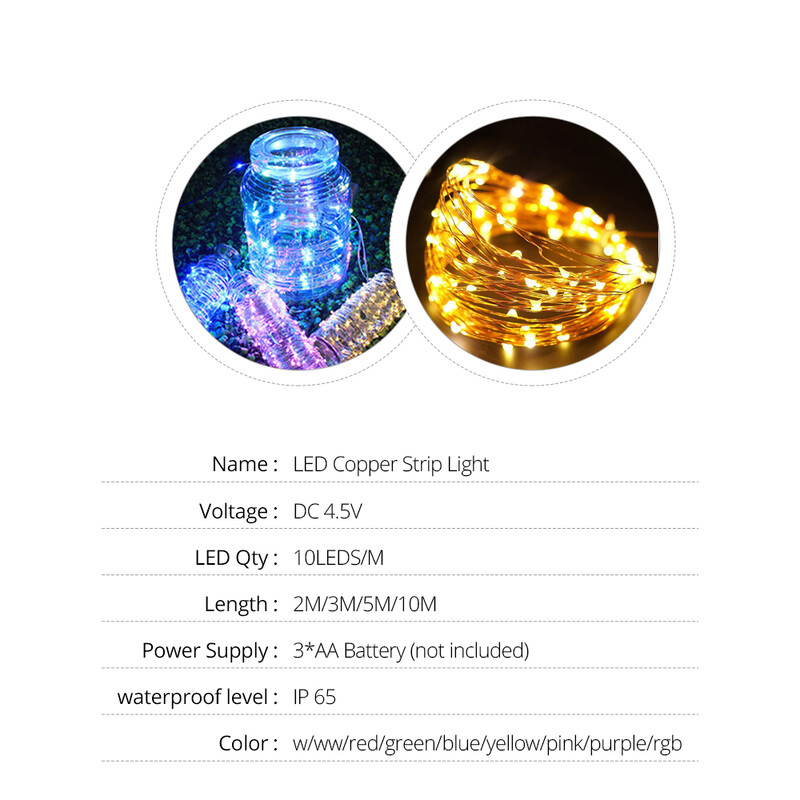 10 M 5 M 3 M 2 M vara stieples LED vītņu vītnes ar akumulatoru darbināmas Fairy LED stīgu gaismas svētku Ziemassvētku kāzu ballītes dekorēšanai