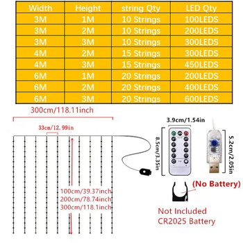 1бр LED светлини за завеси с USB дистанционно управление, подходящи за домашна стая, сватба, парти, прозорец, стена, коледна украса за Хелоуин