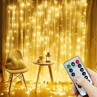 1db LED-es függönylámpák USB távirányítóval, alkalmas otthoni helyiségbe, esküvőre, partira, ablakra, falra, halloween karácsonyi dekorációra