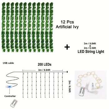12 Συσκευασίες Κρεμαστό Φωτιστικό Γιρλάντας Κρεμαστό Αμπέλι Τεχνητό lvy LED StringLight για πάρτι κρεβατοκάμαρας Κήπος Διακόσμηση σπιτιού τοίχου