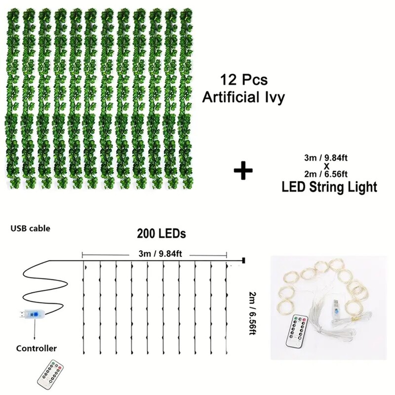 12 pakelių vynmedžio kabanti girliandos styginiai dirbtiniai šviestuvai LED šviestuvai miegamojo vestuvių vakarėliui sodo sienos kambario namų dekoras