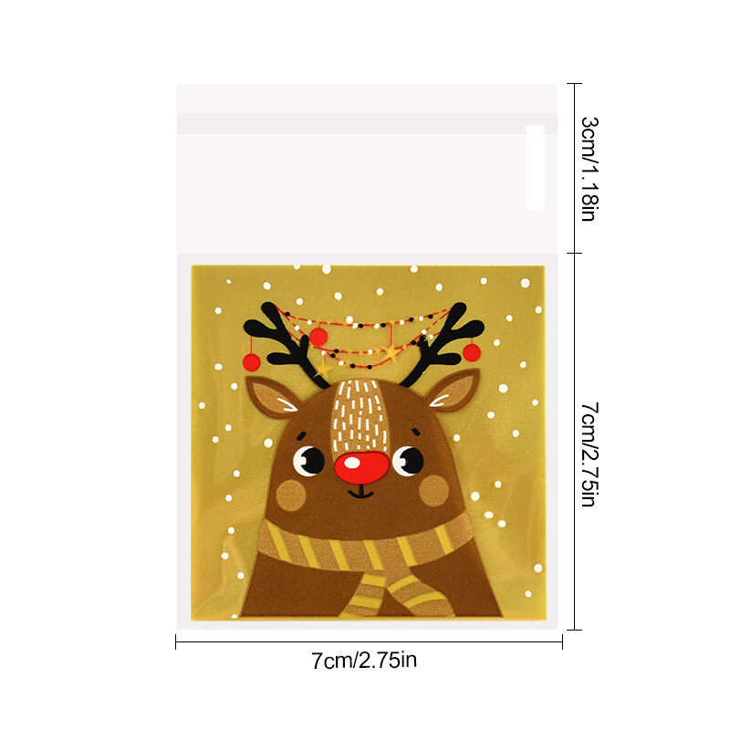 100gab Ziemassvētku konfekšu maisiņi Ziemassvētku vecīša sniegavīrs aļņa cepumu dāvanu plastmasas iepakojuma maisiņi 2025. gada Jaungada Ziemassvētku ballīšu rotājumi