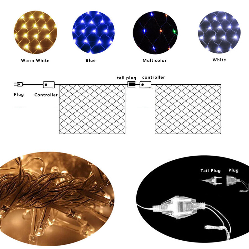 Led tinklo tinklelis Fairy Light 1.5*1.5M 3*2M 6*4M lauko vandeniui atspari užuolaidų styginė Kalėdų girlianda vestuvių vakarėlio lango dekoras