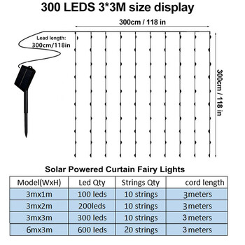 600LED слънчева завеса Фея светлини Външна медна тел парти градински двор гирлянда коледна сватбена украса