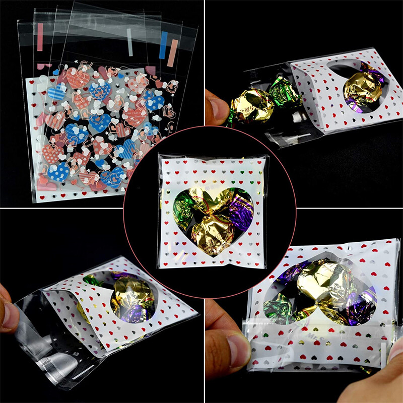 100 gab. Pašlīmējošs plastmasas caurspīdīgs celofāna maisiņš paciņai konfekšu rotaslietu iesaiņošanai dāvanu mazajiem uzņēmumiem produktu piegāde