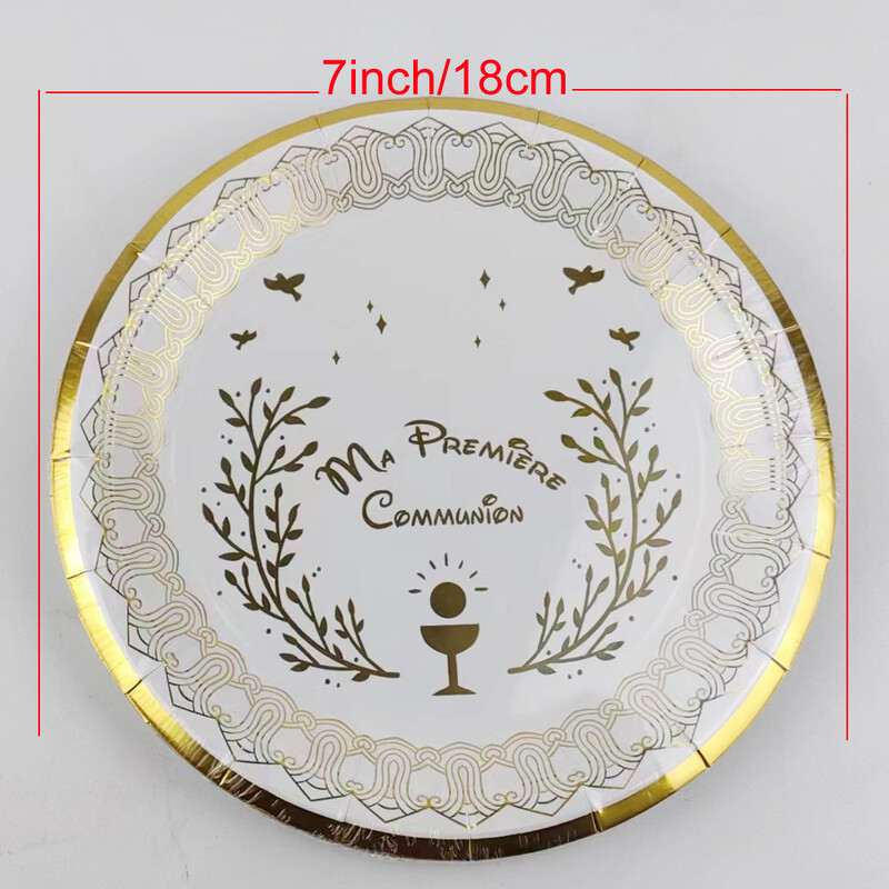 20 buc/lot Ma Première Communion farfurie de hârtie de 7 inch și pahar de hârtie de 250 ml