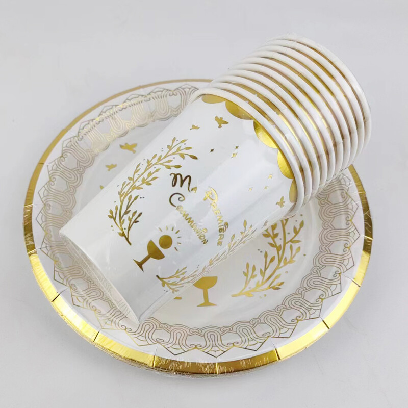 20 buc/lot Ma Première Communion farfurie de hârtie de 7 inch și pahar de hârtie de 250 ml