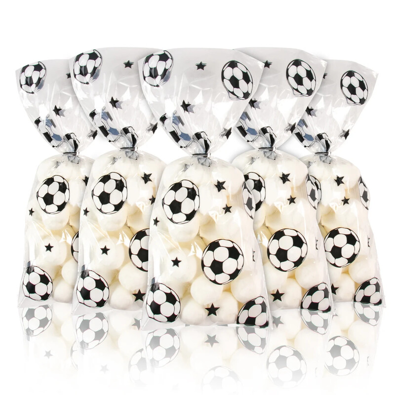 50gab Futbola konfekšu maisiņi Bērnu puišu dzimšanas dienu sporta futbola tematisko ballīšu rotājumi plastmasas cepumu iepakojuma maisiņi viesu dāvanām