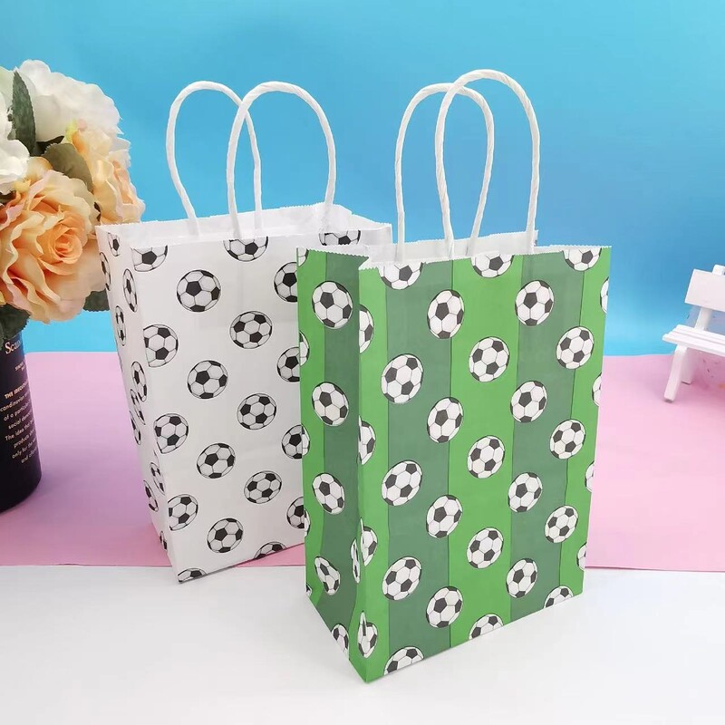 Radošs futbola dāvanu maisiņš Kraftpapīra maisiņš Sporta ballīšu dāvanu iepakojuma maisiņš Tote Bag Ērts dāvanu maisiņš Futbols Daudz laimes dzimšanas dienā