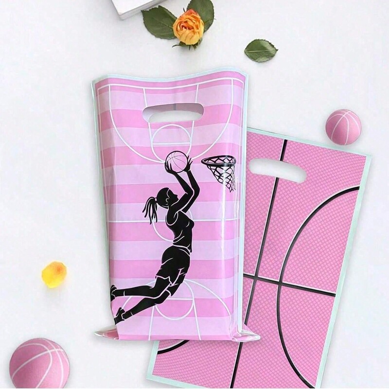 10gab Rozā Basketbola Futbola Dāvanu Soma Sporta Tēma Dāvanu Soma Bumba Spēlētājs Sporta Pasākumi Candy pe Bag festivāls Dzimšanas dienas ballītes noformējums Atgriešanas dāvanu maisiņš