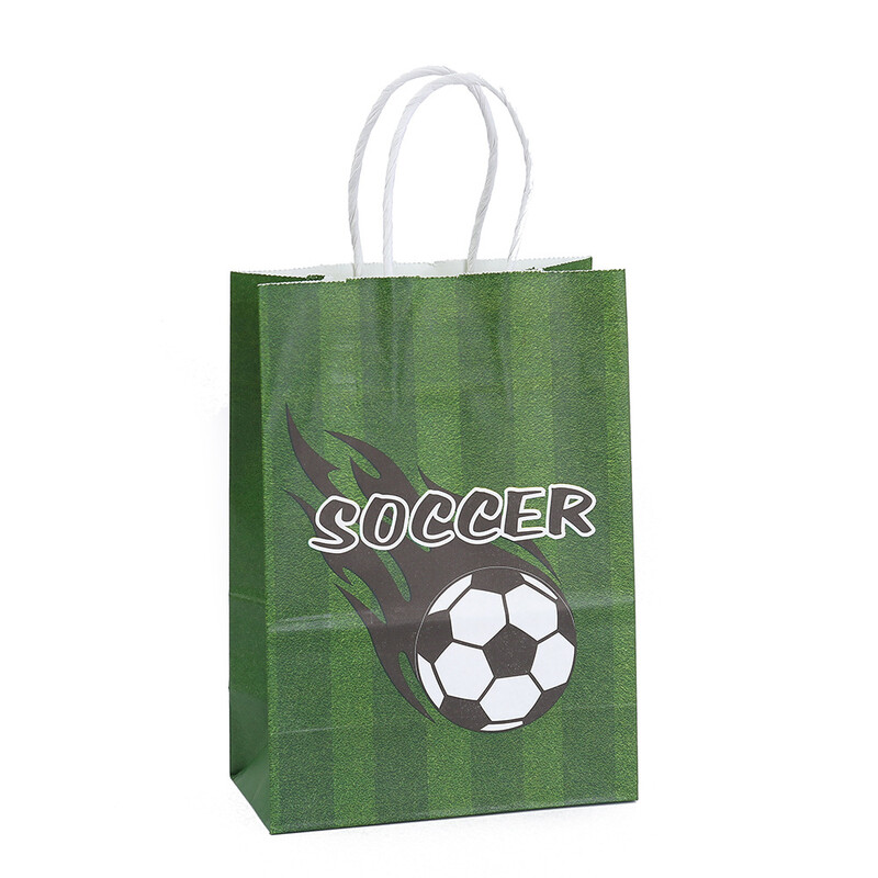 6 gab. Sporta futbola tēma Kraftpapīra dāvanu iepakojuma soma Futbola konfekšu soma kārumu soma dzimšanas dienas bērnu dušas ballītes dekorēšanai