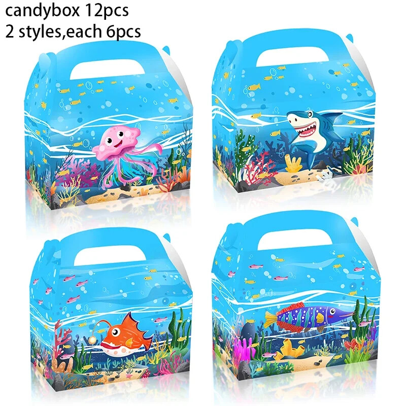12gb/partija Lovely Dolphin Shark konfekšu kastīte zila jūras dzīvības dāvanu kastīte Ocean Park Pārnēsājama cepumu kastīte dzimšanas dienas ballīšu piederumiem